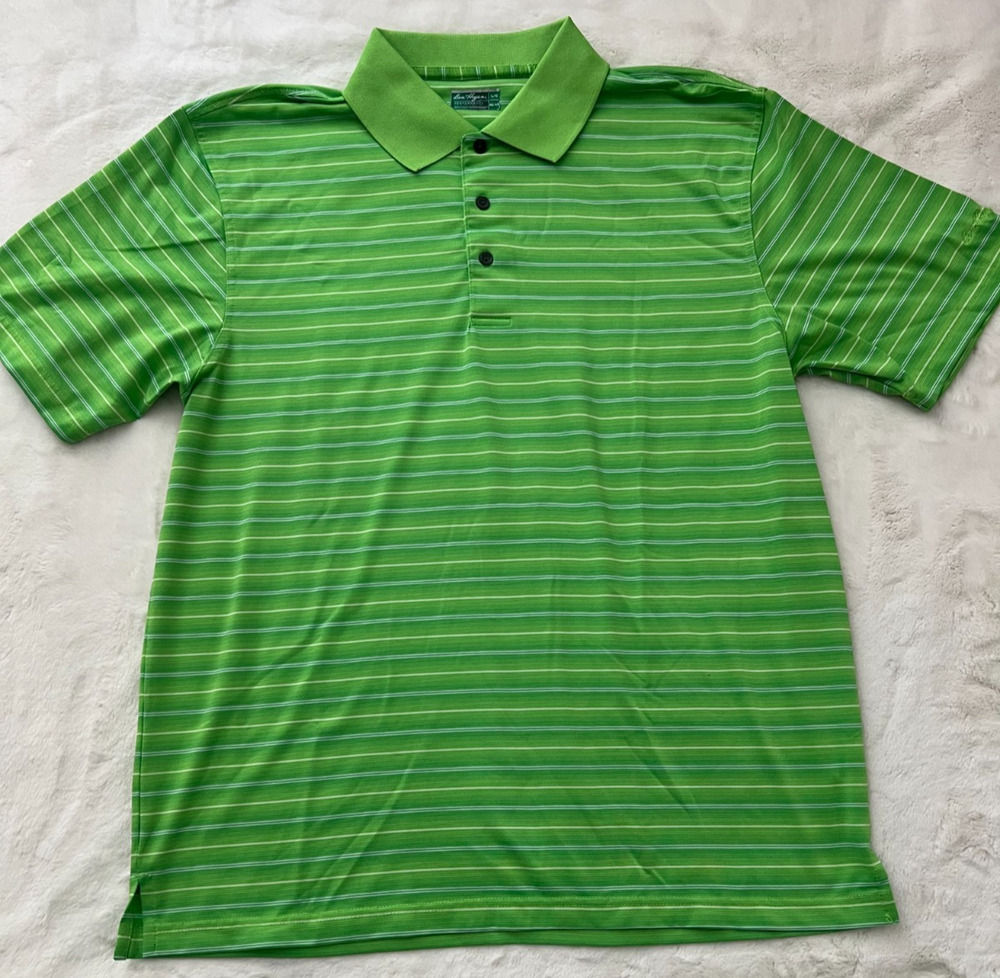 Ben Hogan Performance Golf Polo Shirt Mens Large Green Striped Short Sleeve